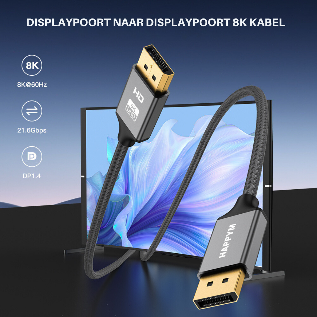 Displayport 1.4 Kabel – Ultra High Speed 8K60Hz voor Haarscherpe Beeldkwaliteit - 2 Meter