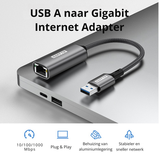 USB A naar RJ45 Ethernet Adapter β Gigabit 1000 Mbps β USB 3.0 naar LAN Netwerk Adapter β Plug & Play β Aluminium β Voor Laptop, PC, TV-Box