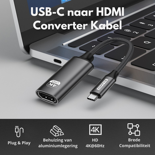 USB-C naar HDMI Adapter β 4K @ 60Hz β USB Type-C naar HDMI Female Converter β Plug & Play β Aluminium β Voor MacBook, iPad, Samsung, Switch, Laptop