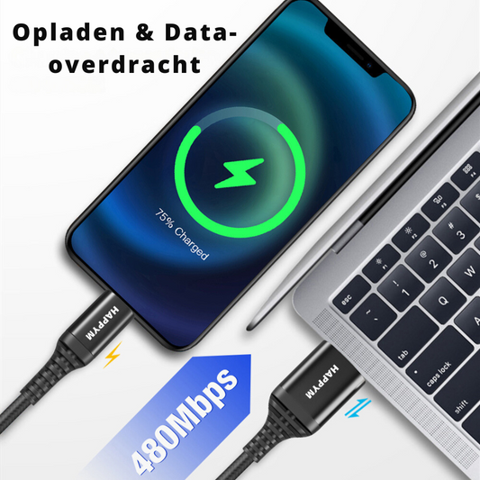 Lightning naar USB Kabel 0.5M – Korte iPhone Oplaadkabel Nylon