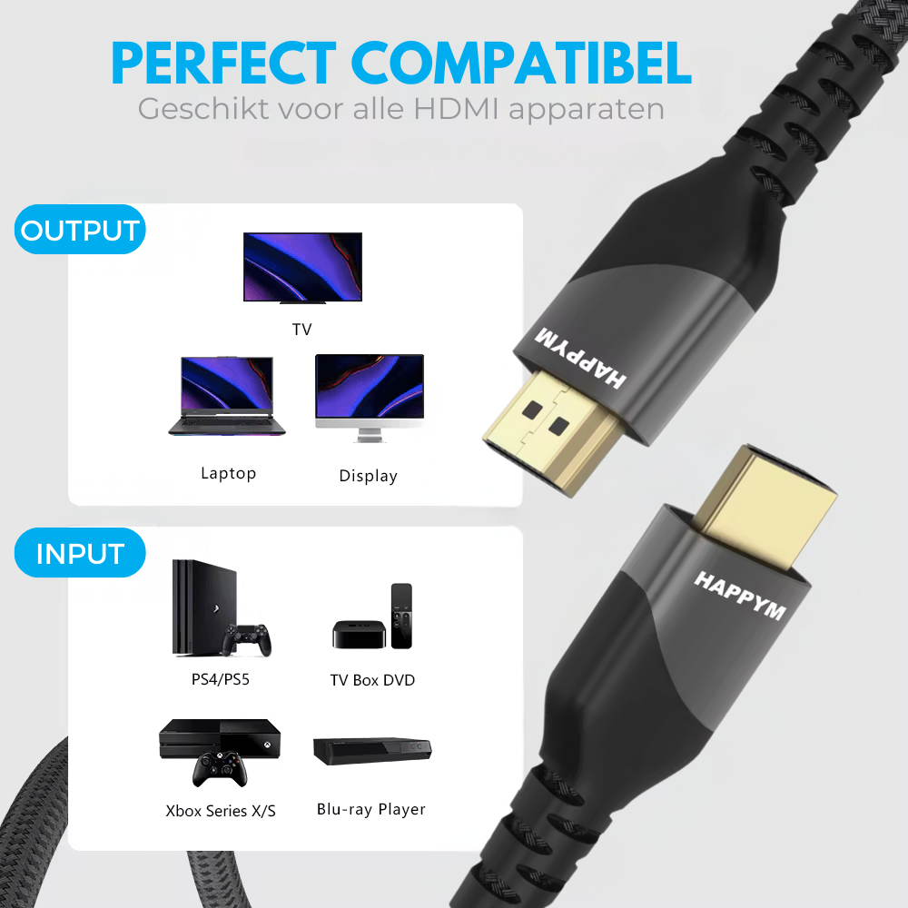 HDMI naar HDMI Kabel – Ultra High Speed - 8K 60Hz - 4K 120Hz voor Haarscherpe Beeldkwaliteit - 2.1 HDMI - 48Gbps - 2 Meter
