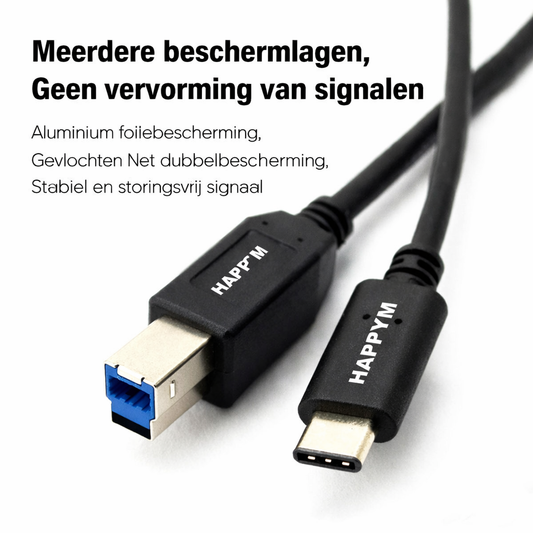 USB-C USB-B 3.0 datakabel Happym voor printer
