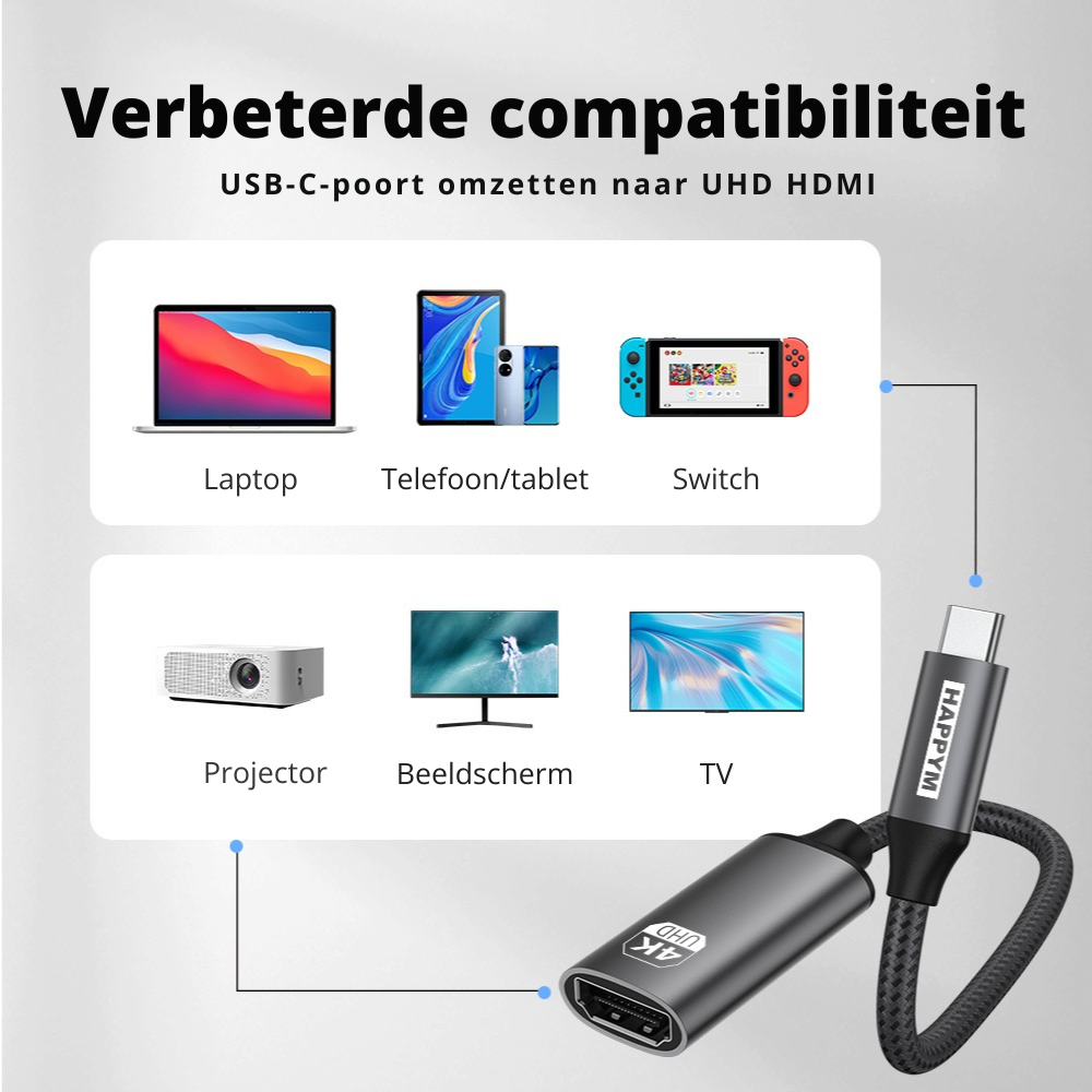 USB-C naar HDMI Adapter – 4K @ 60Hz – USB Type-C naar HDMI Female Converter – Plug & Play – Aluminium – Voor MacBook, iPad, Samsung, Switch, Laptop