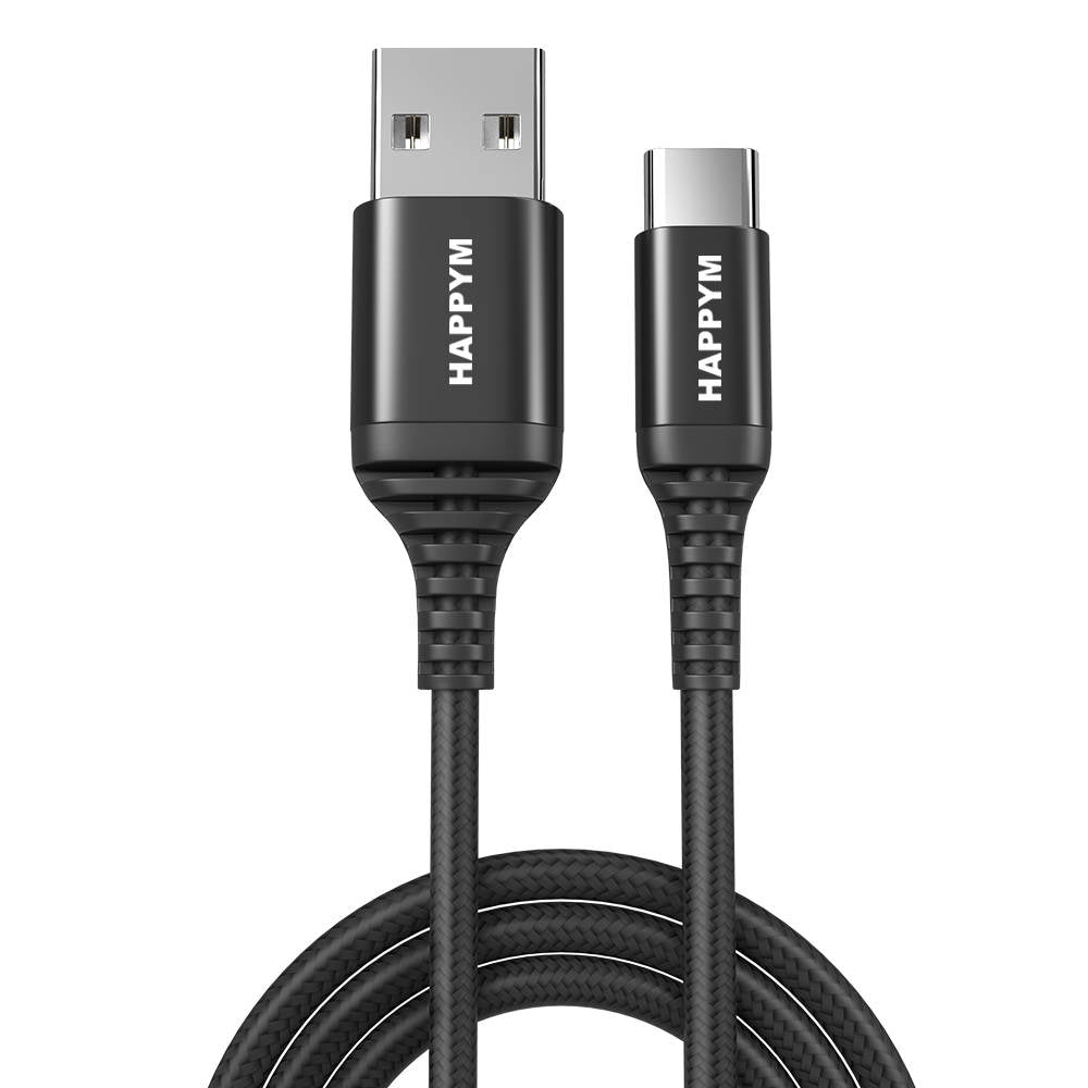 USB-C naar USB oplaad en data kabel 0.5M Zwart Nylon Gevlochten