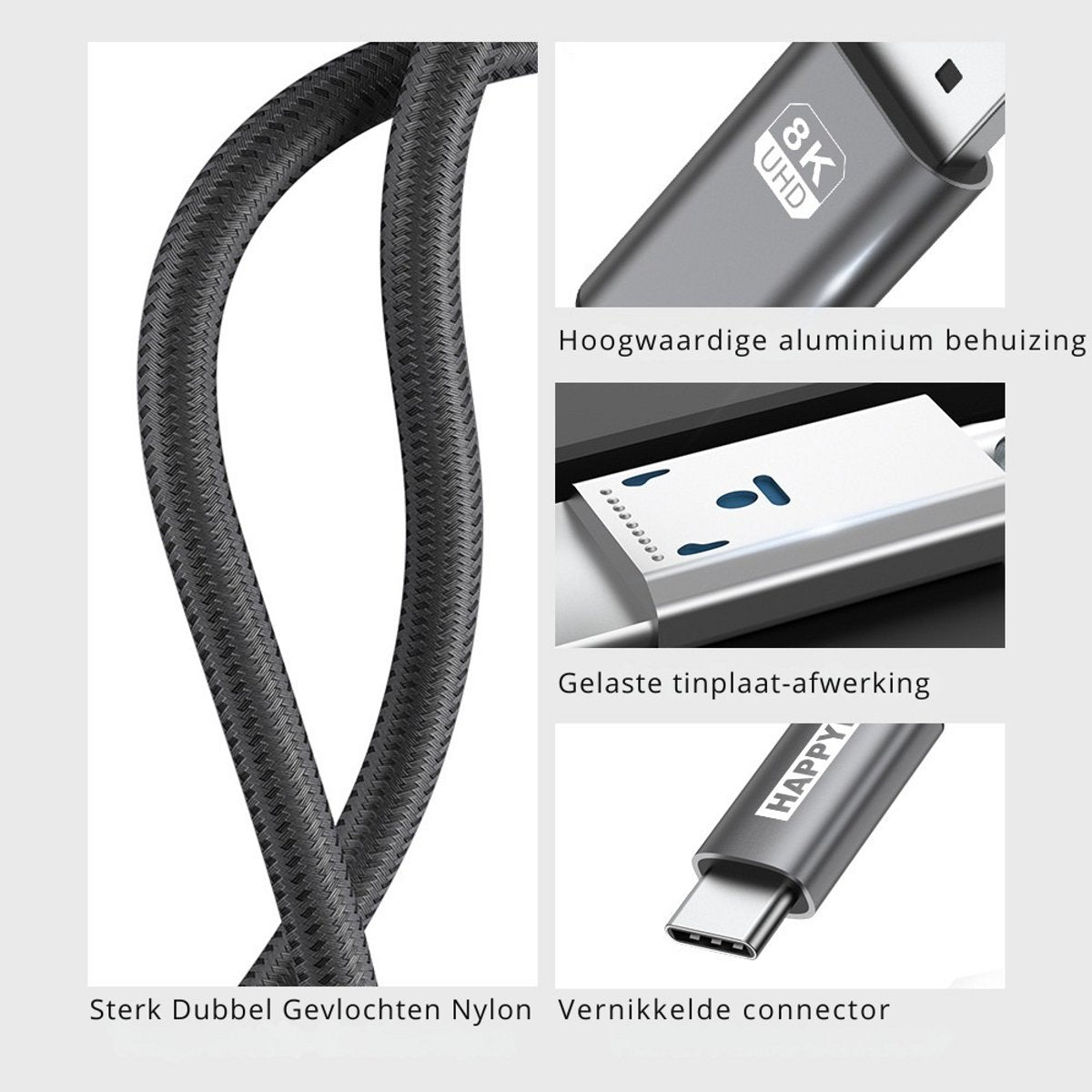Happym USB-C naar HDMI kabel 8K superscherp beeld