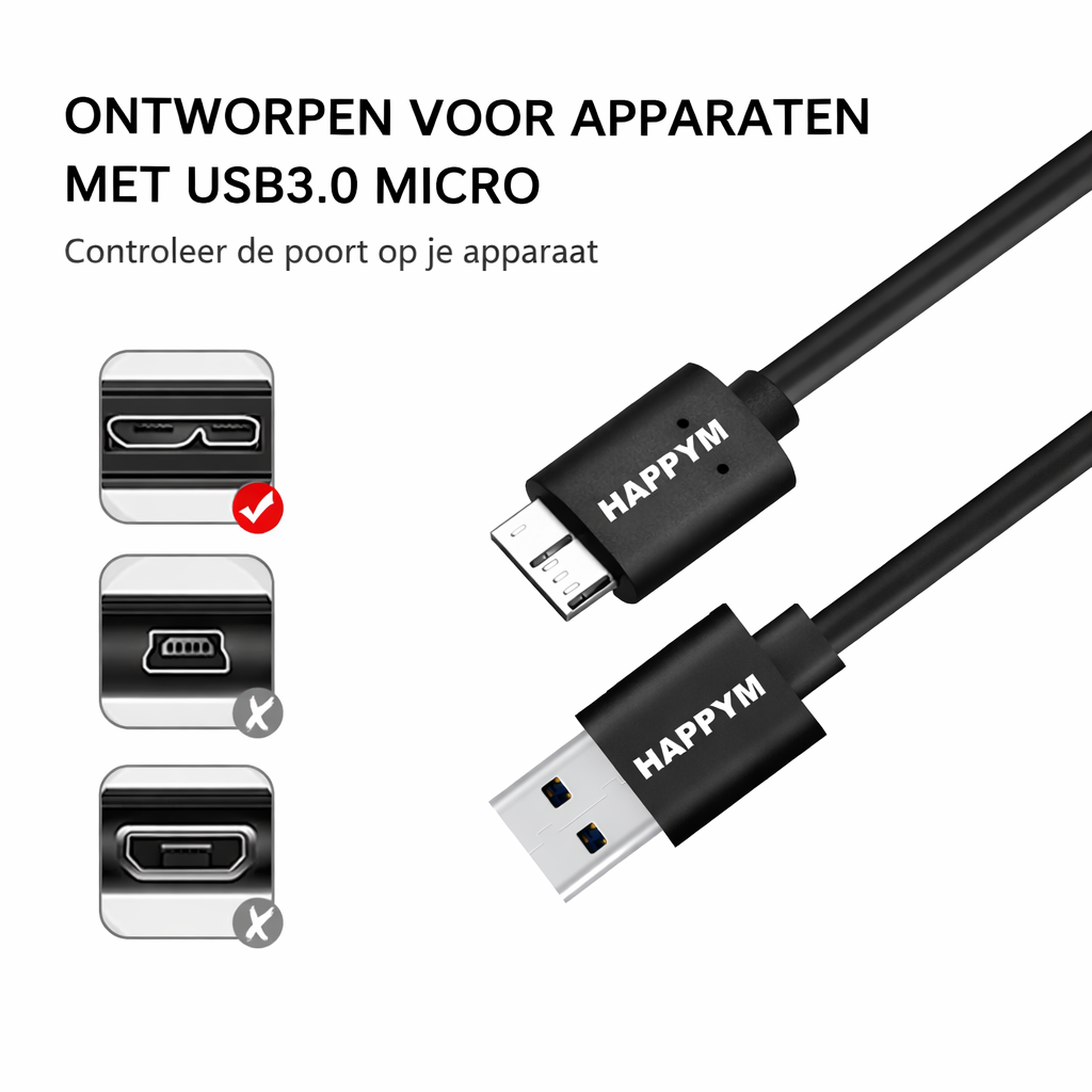 Happym Micro USB 3.0 kabel professioneel gebruik