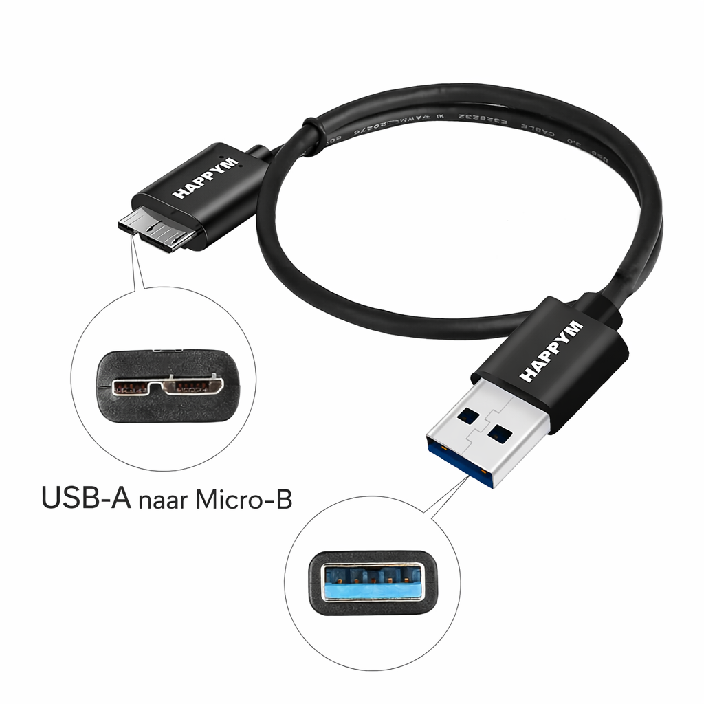 Happym USB 3.0 kabel voor back-ups en dataoverdracht