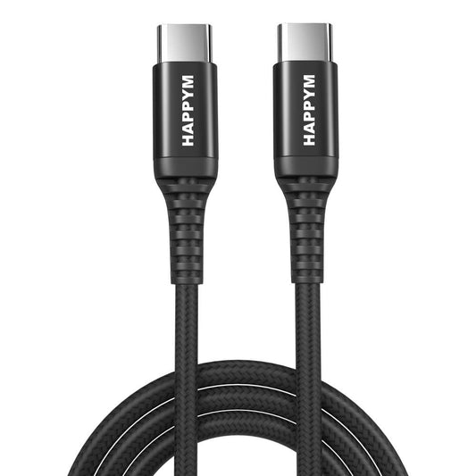 USB-C naar USB-C datakabel en oplaadkabel 0.5M Zwart Nylon Gevlochten