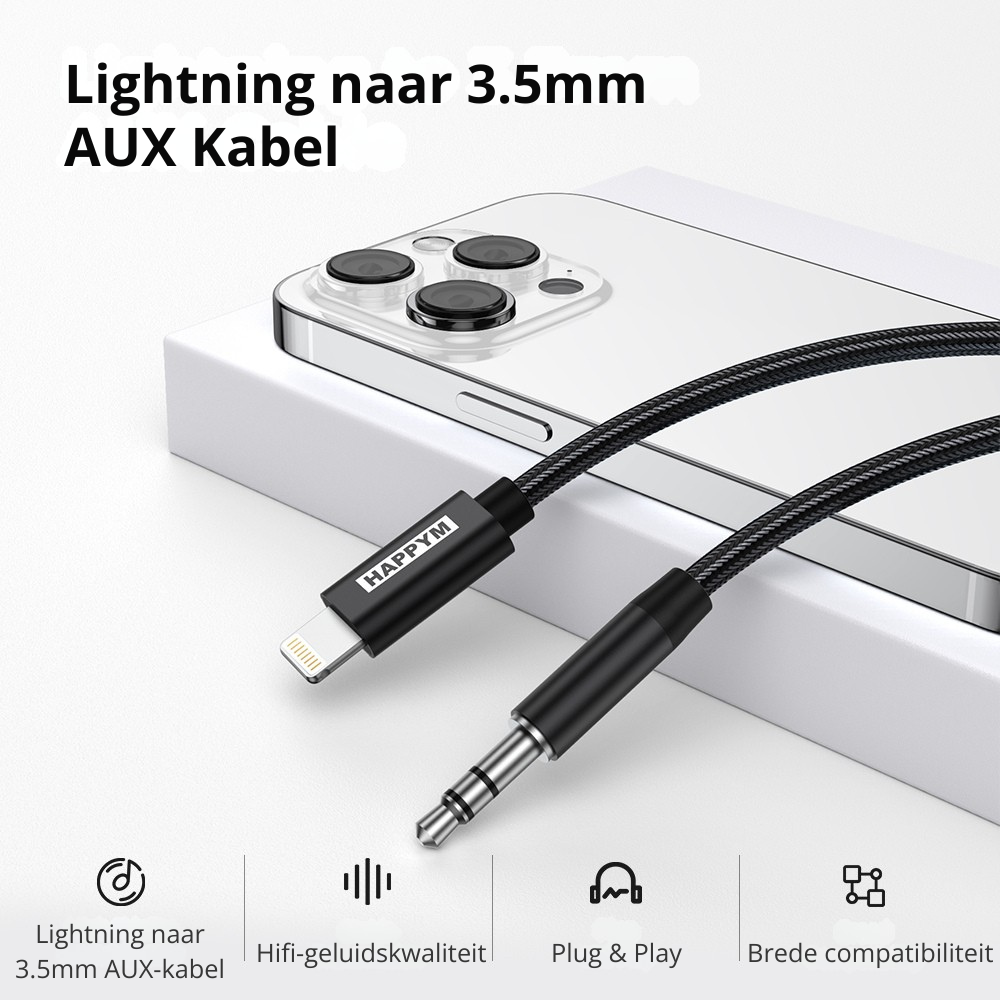 iPhone AUX adapter kabel duurzaam ontwerp