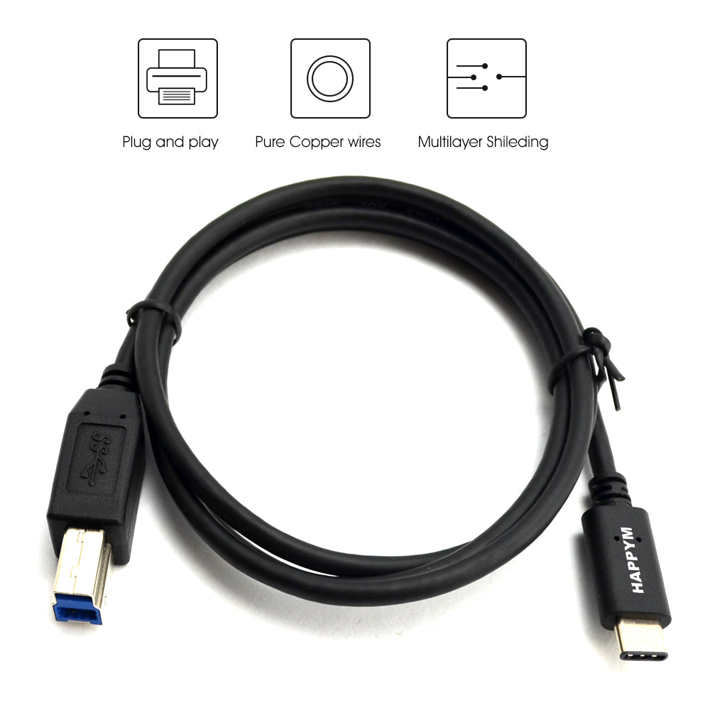 Happym USB 3.1 naar USB 3.0 B printerkabel zwart