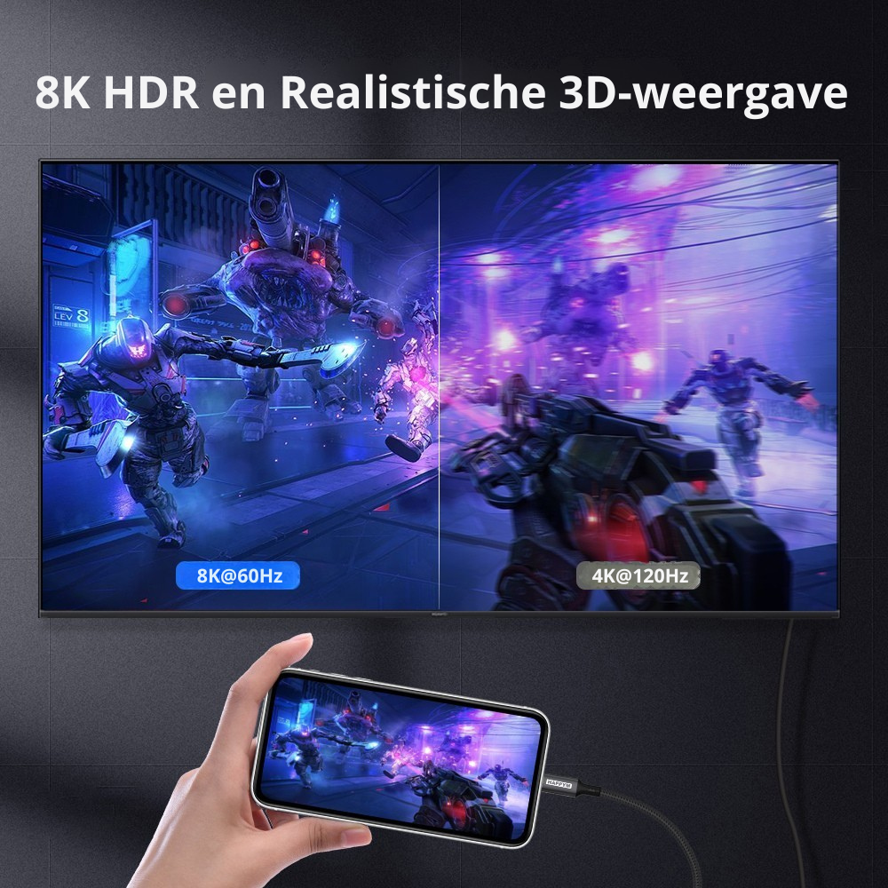 Happym USB-C HDMI kabel 8K hoge beeldkwaliteit