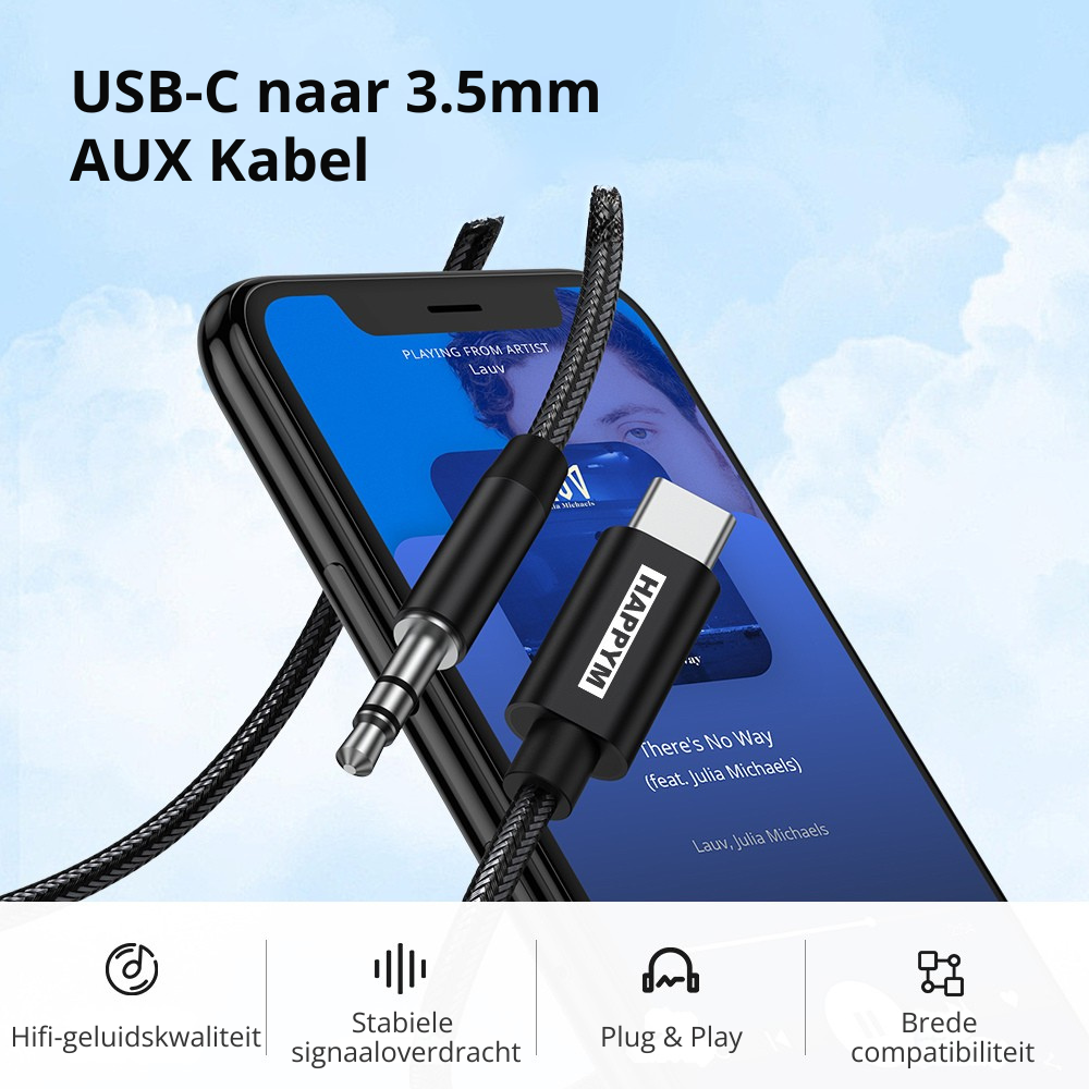 USB-C naar AUX kabel voor auto en speaker