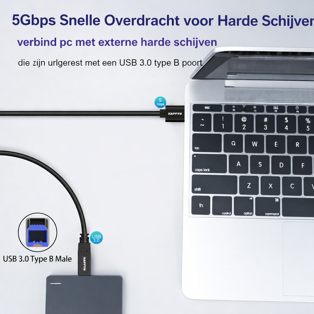 USB 3.0 Type-B kabel voor hub en docking