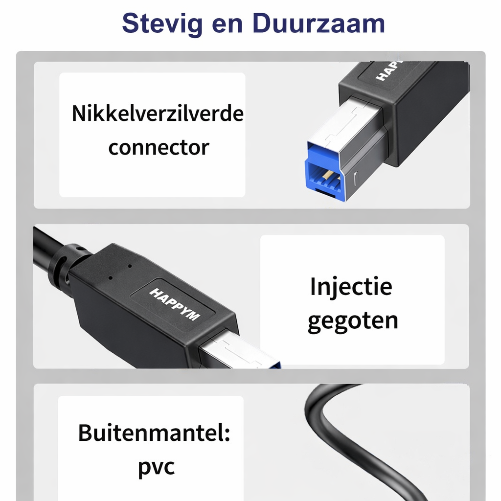 USB-A naar USB-B 3.0 kabel brede compatibiliteit