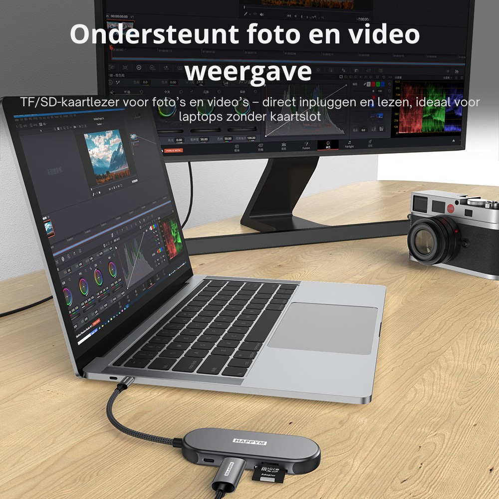 USB-C Hub 7-in-1 Multifunction Docking Station - 4K HDMI 30Hz, PD 100W, USB 3.0 & 2.0, SD/TF Kaartlezer - Universeel voor MacBook, iPad, Windows Laptop