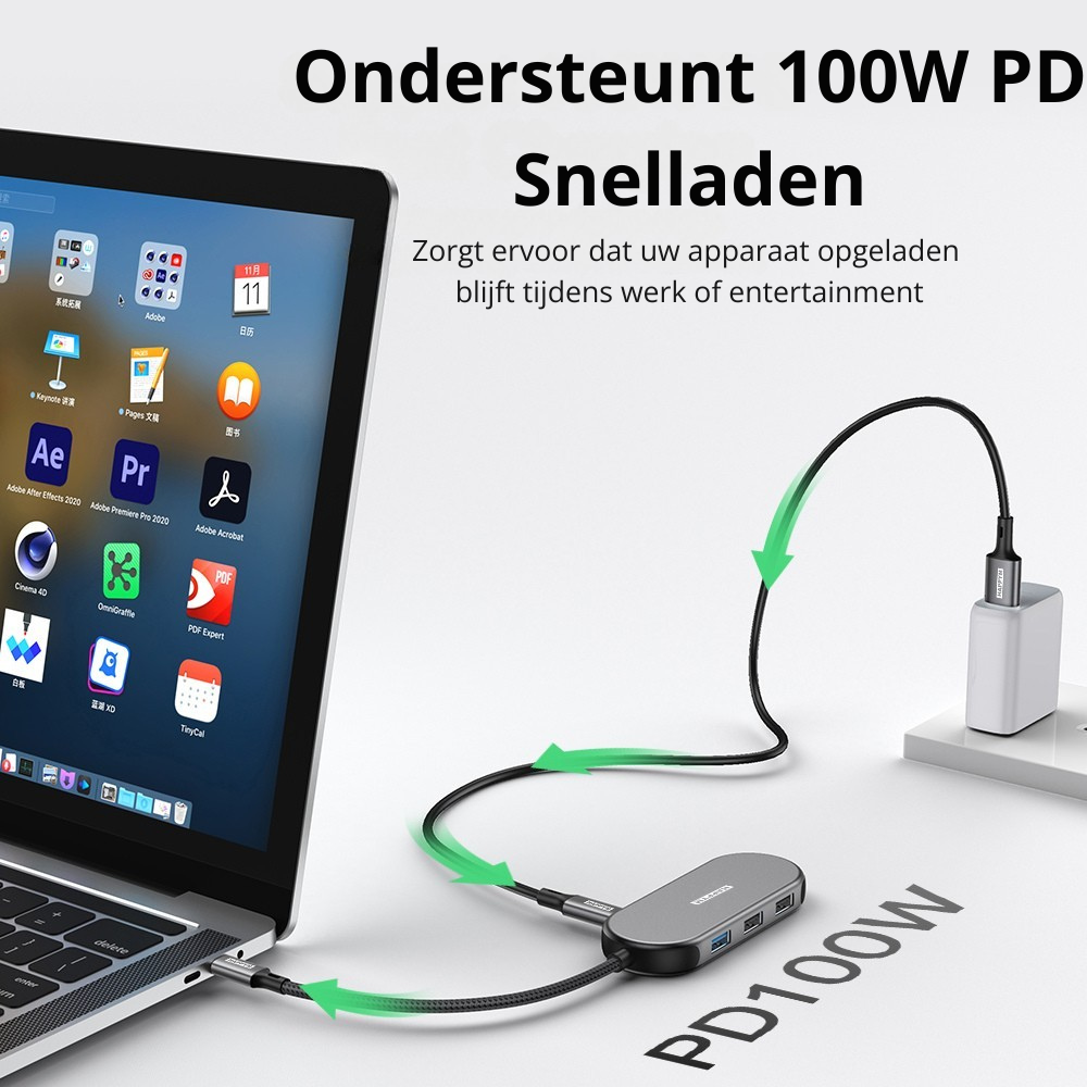 USB-C Hub 7-in-1 Multifunction Docking Station - 4K HDMI 30Hz, PD 100W, USB 3.0 & 2.0, SD/TF Kaartlezer - Universeel voor MacBook, iPad, Windows Laptop