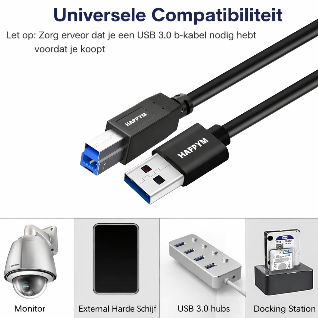 USB Type-B 3.0 aansluitkabel voor printer en scanner